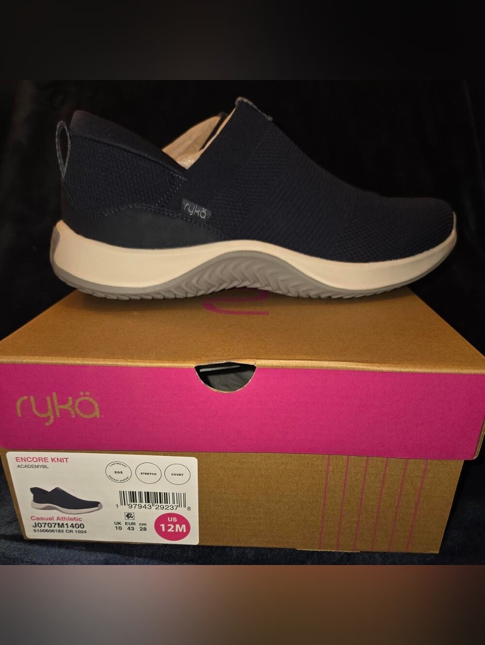 Ryka Navy and Off-White Slip-On Knit Walking Shoe